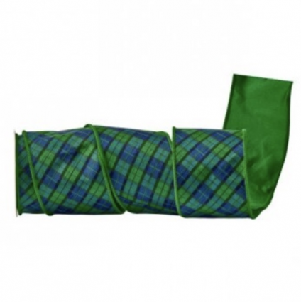 Green Blue Dupion Plaid Ribbon 4" x 10Y
