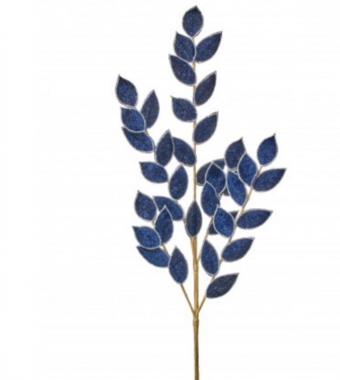 Midnight Blue Velvet Glitter Ruscus Spray 31"