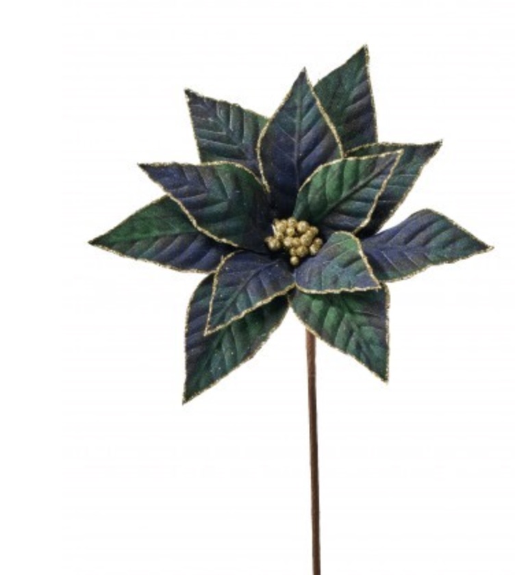 Green Blue Gentlemen�s Plaid Poinsettia Stem 21"