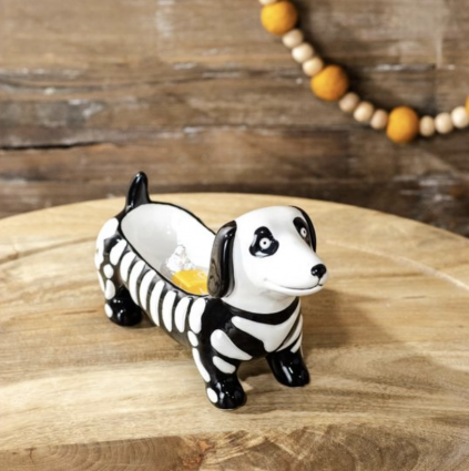Skeleton Wiener Dog Bowl 8.25"L 