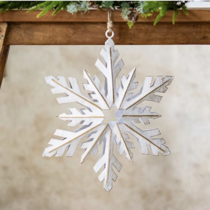 White and Gold Snowflake Hanger 21"