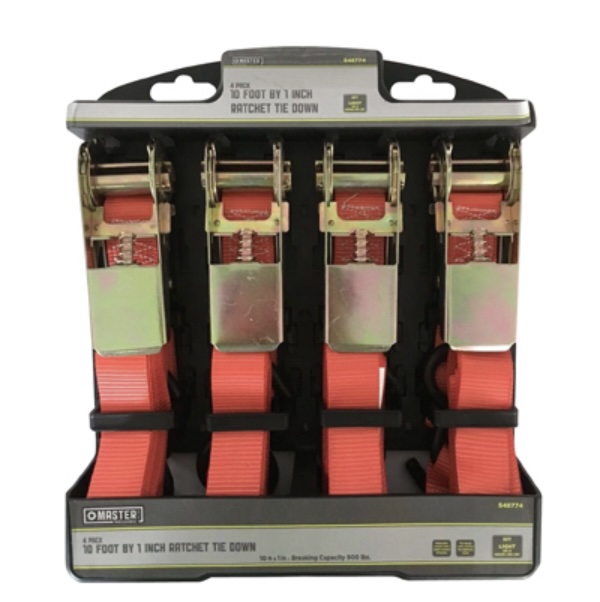 Master Mechanic Ratchet Tie-Down 4-Pack 1" x 10'