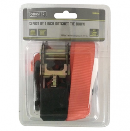 Master Mechanic Ratchet Tie-Down with Vinyl-Coated S-Hooks 1" x 13'