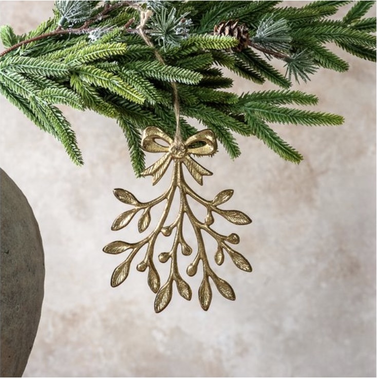 Gold Leaf and Bow Ornament 5"