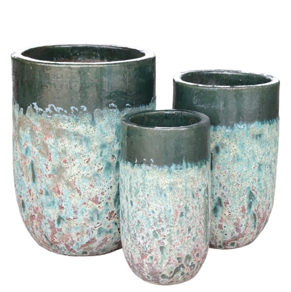 Crackle Green Over Vesuvio Burnt Green Gabbro Planter Small