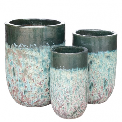 Crackle Green Over Vesuvio Burnt Green Gabbro Planter Large