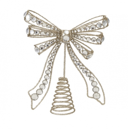 Metal Bow Tree Topper with Acrylic Jewels & Glitter 11"H