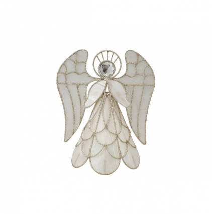 Metal & Faux Capiz Angel Tree Topper with Gold Glitter & Acrylic Jewel 10"H