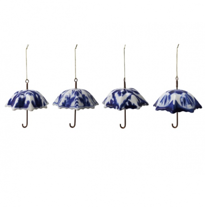 Hand-Painted Stoneware & Metal Umbrella Ornament, 4 Styles