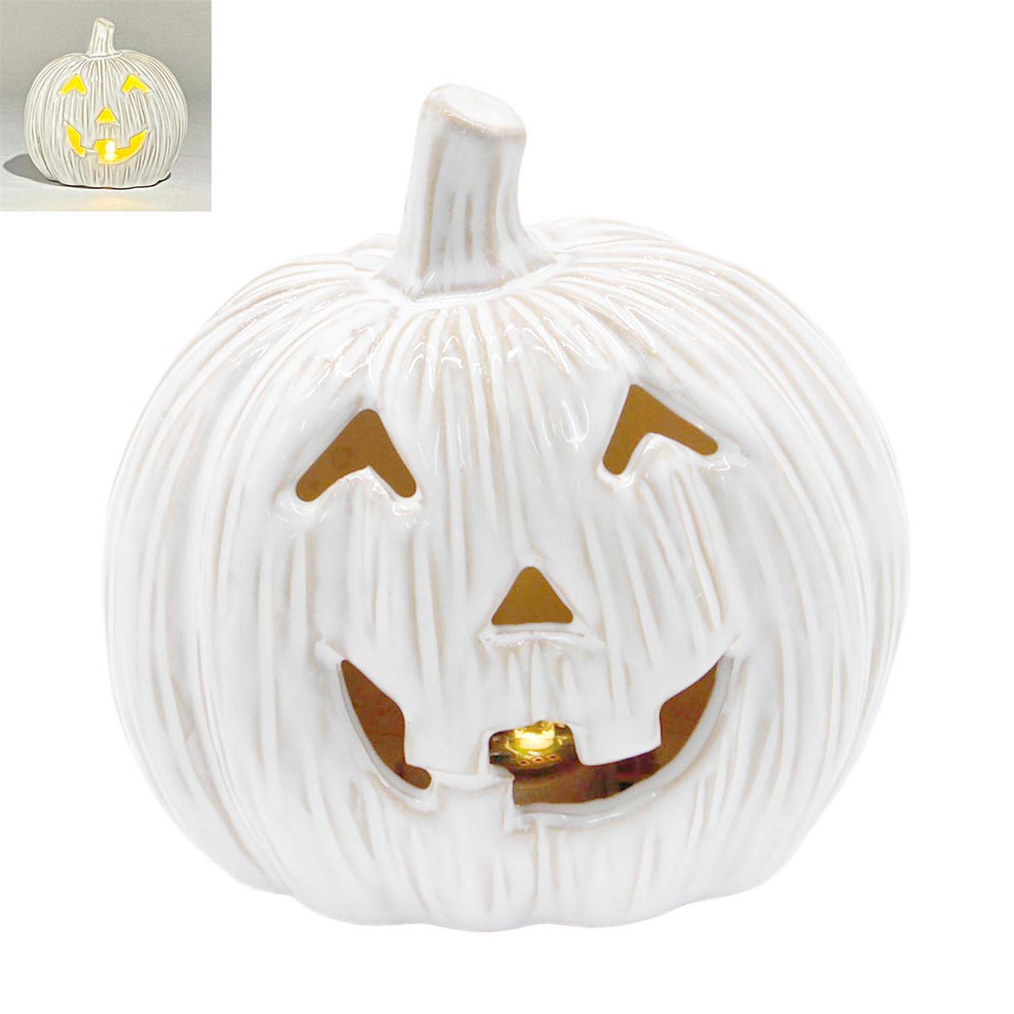 Lighted White Jack O Lantern 4"