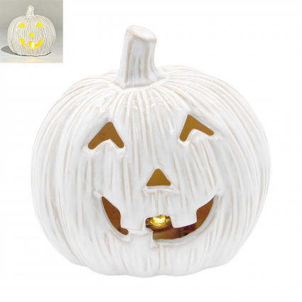 Lighted White Jack O Lantern 4"