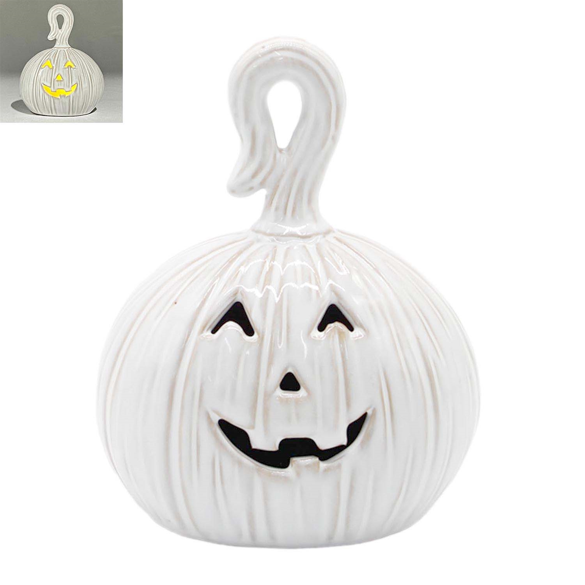 Lighted Twisted Stem White Jack O Lantern 6"