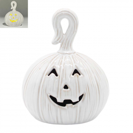 Lighted Twisted Stem White Jack O Lantern 6"