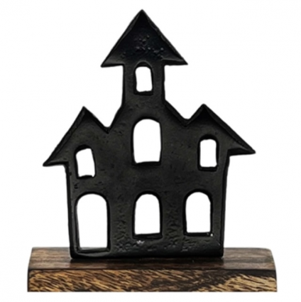 Large Black Metal Spooky House 6"H