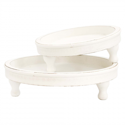 Large White Wood Tray with Feet 13"