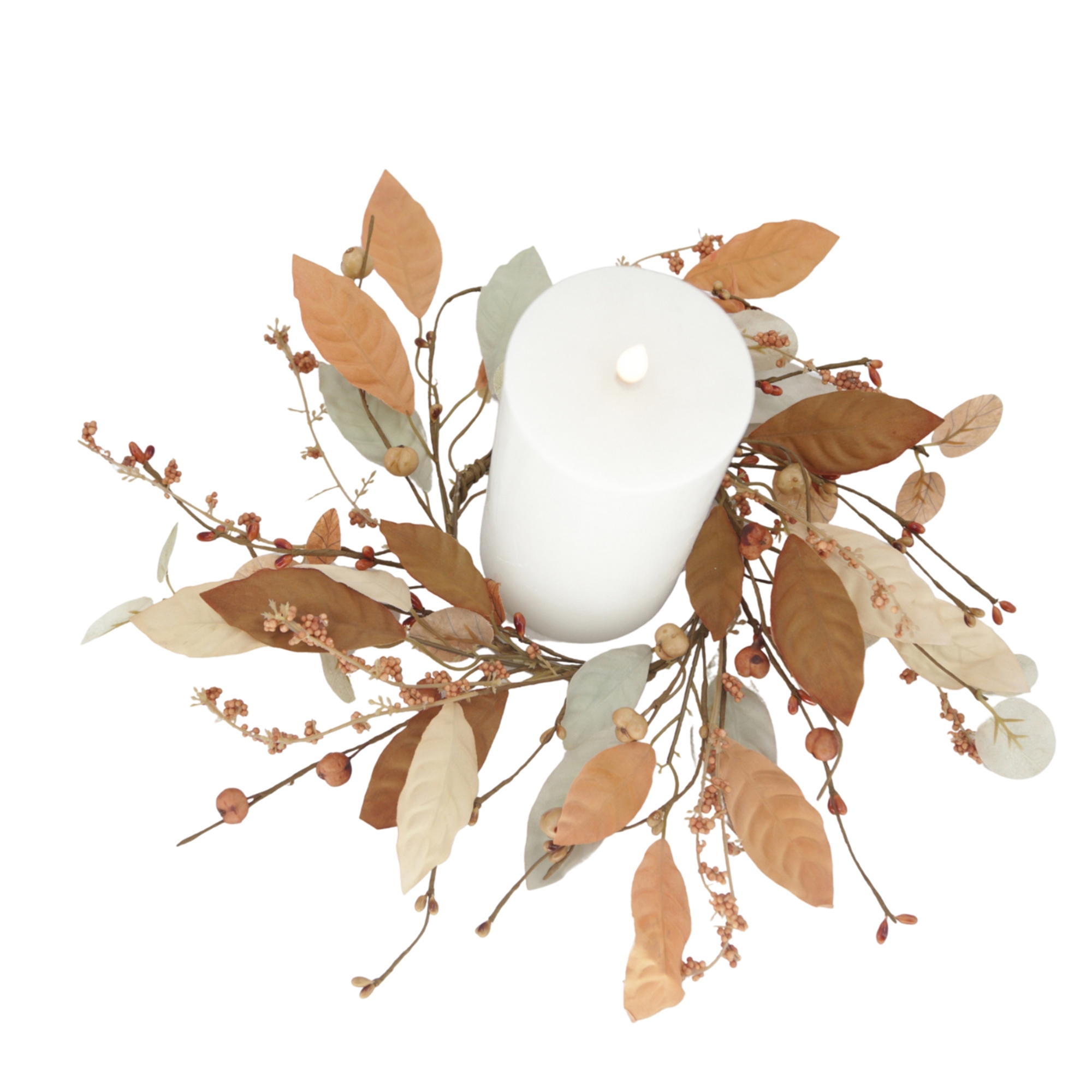 Cream and Orange Bay Leaf Candle Ring 4.5" 