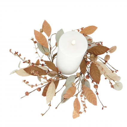 Cream and Orange Bay Leaf Candle Ring 4.5" 