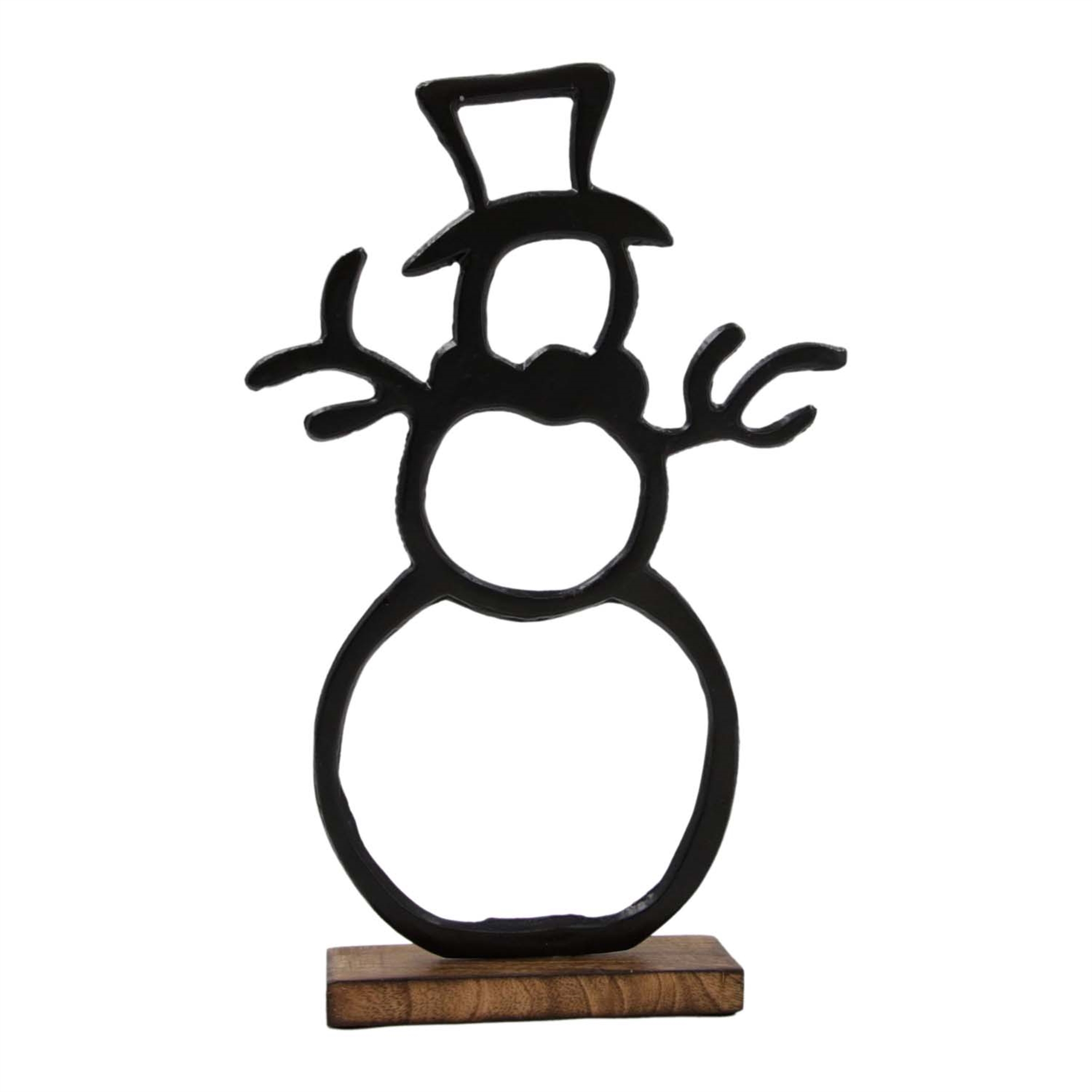 Medium Black Metal Cutout Snowman on Stand15"H 