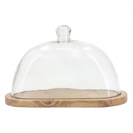 Dark Wood Oval Glass Cloche 7"