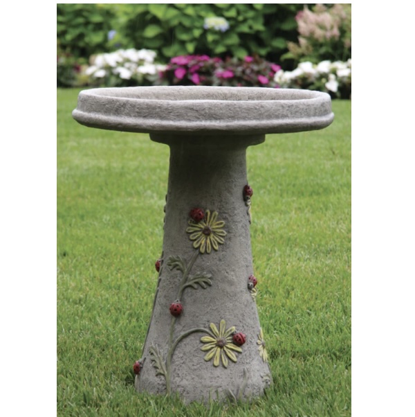Ladybug Concrete Bird Bath
