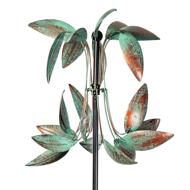 Cottage Garden Verdigris Leaf Wind Spinner 75"