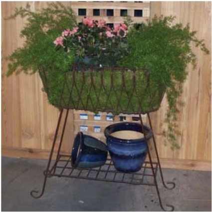 Deep Basket Metal Planter with Shelf 32"