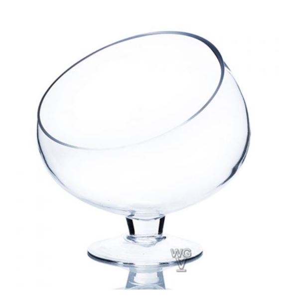 Clear Slant-Cut Bowl Glass Vase on Stand 7"