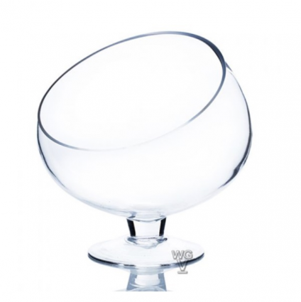 Clear Slant-Cut Bowl Glass Vase on Stand 7"