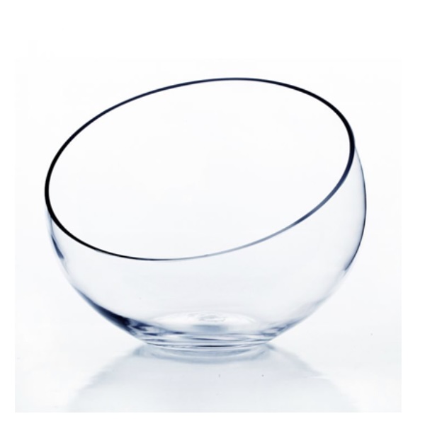 Clear Slant-Cut Bowl Glass Vase 9"