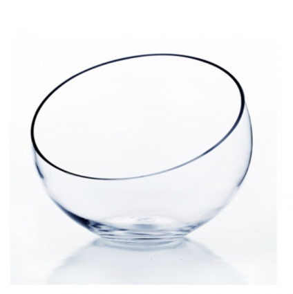 Clear Slant-Cut Bowl Glass Vase 9"