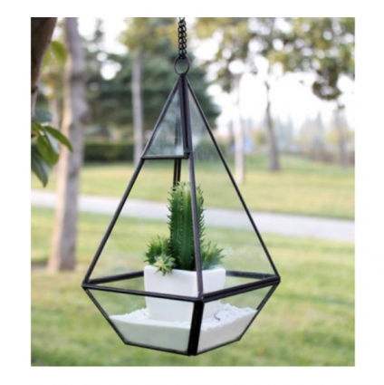 Tall Raised Pyramid Glass Terrarium 9.5"