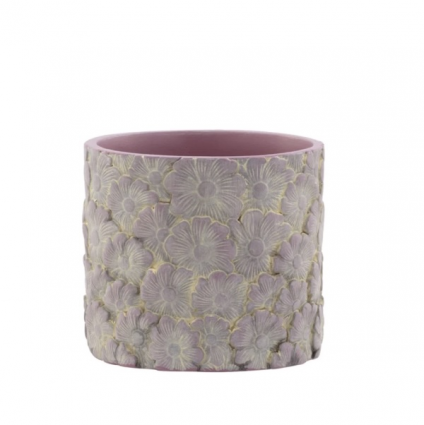 White Wash Embossed Daisy Planter 5.25"
