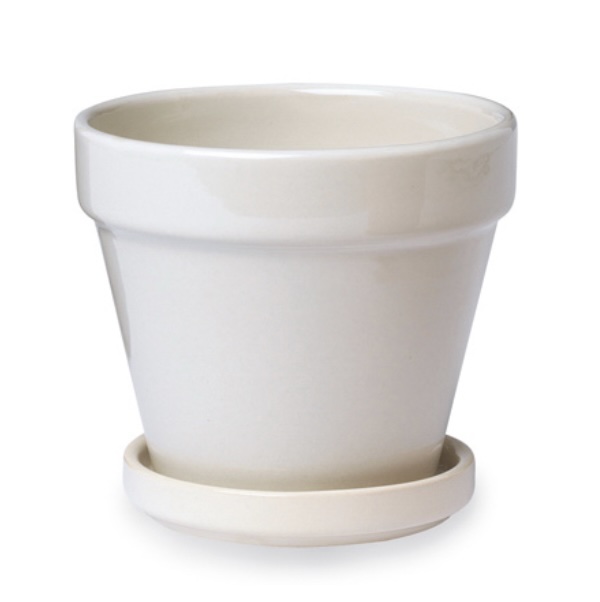 White Ceramic Standard Pot with Attached Saucer 4.5″