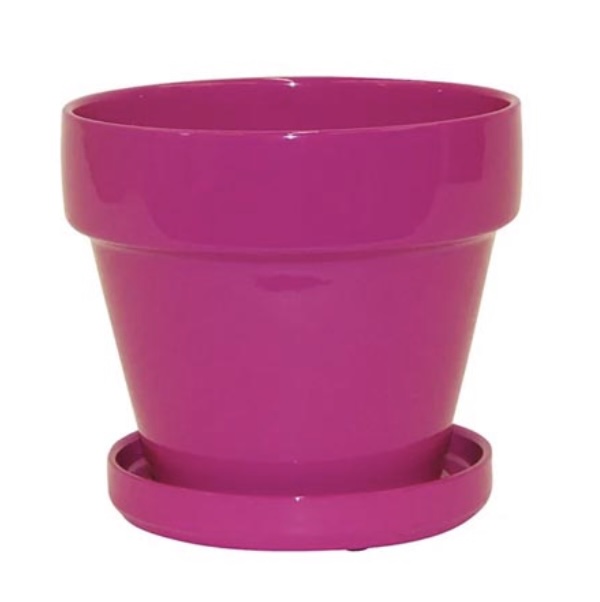 Pink Ceramic Standard Pot with Attached Saucer 4.5″