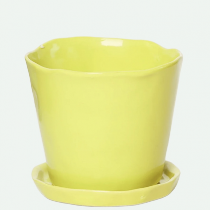 Green Sheen Tika Ceramic Pot with Saucer 5"