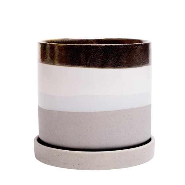 Mocha Cement Minute Ceramic Pot with Saucer 5"