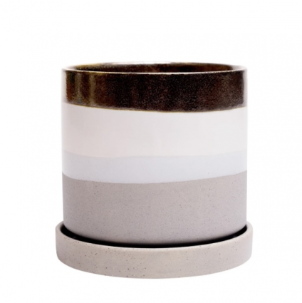 Mocha Cement Minute Ceramic Pot with Saucer 5"