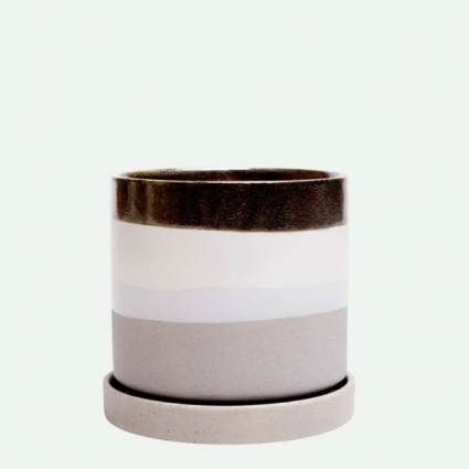 Mocha Cement Minute Ceramic Pot with Saucer 3"