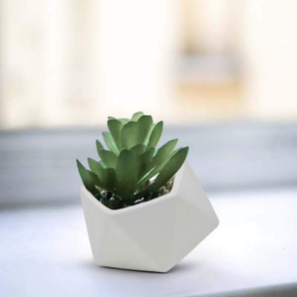 White Tilted Geometric Ceramic Planter 4″