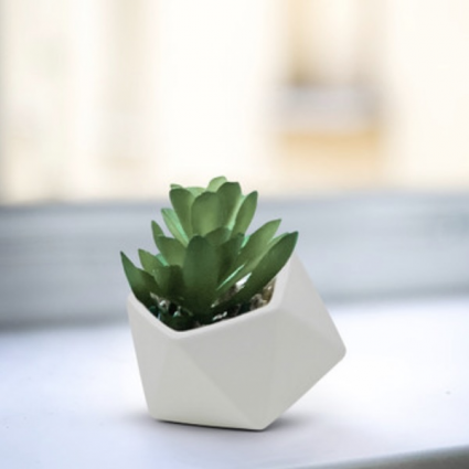 White Tilted Geometric Ceramic Planter 4″
