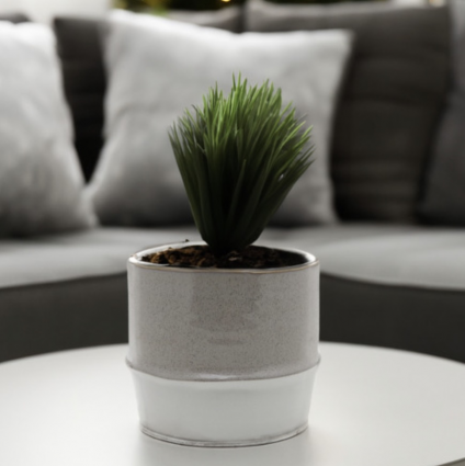 Medium Beige and White Ceramic Cylinder Vase 5"