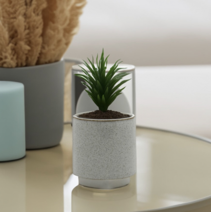 Medium Cream Ceramic Cylinder Vase with Base 4.3"