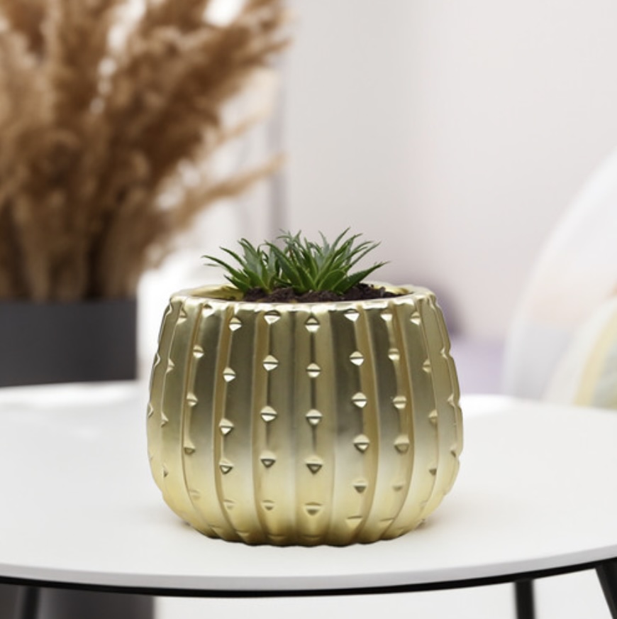 Medium Matte Gold Ceramic Cactus Pot 7.5"