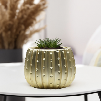 Medium Matte Gold Ceramic Cactus Pot 7.5"