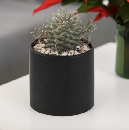 Black Ceramic Cylinder Vase 6.5"