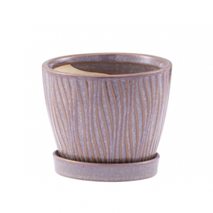 Brown Swirl Lines Planter with Saucer 4.75"