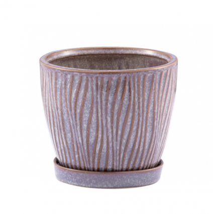 Brown Swirl Lines Planter with Saucer 6"