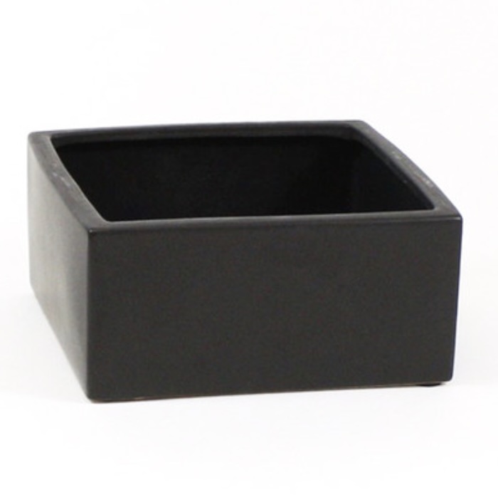 Black Short Square Ceramic Block Vase 8.25"