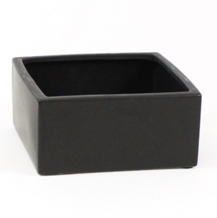 Black Short Square Ceramic Block Vase 8.25"
