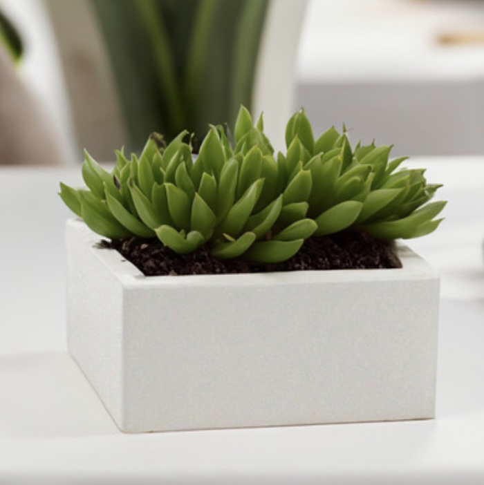 White Short Square Ceramic Block Vase 8.25"